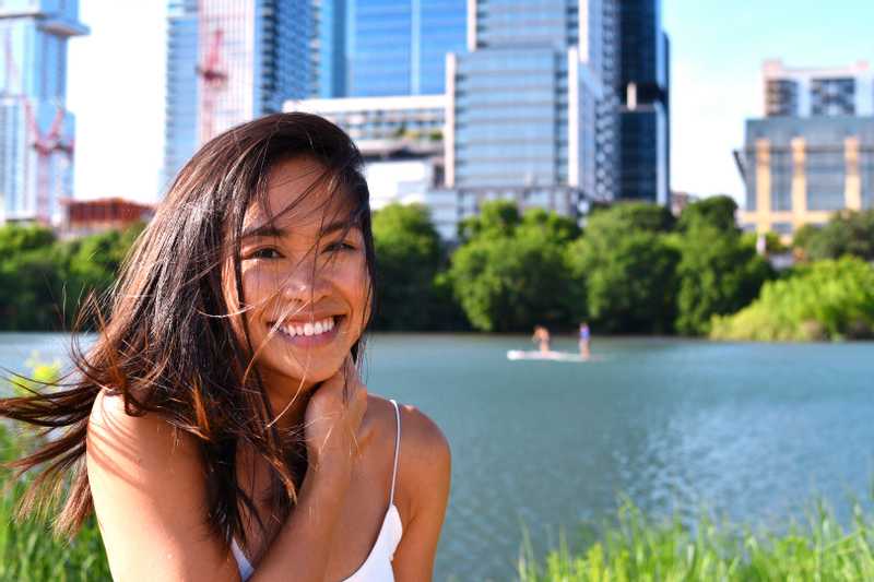 Girl in front of Lady Bird Lake