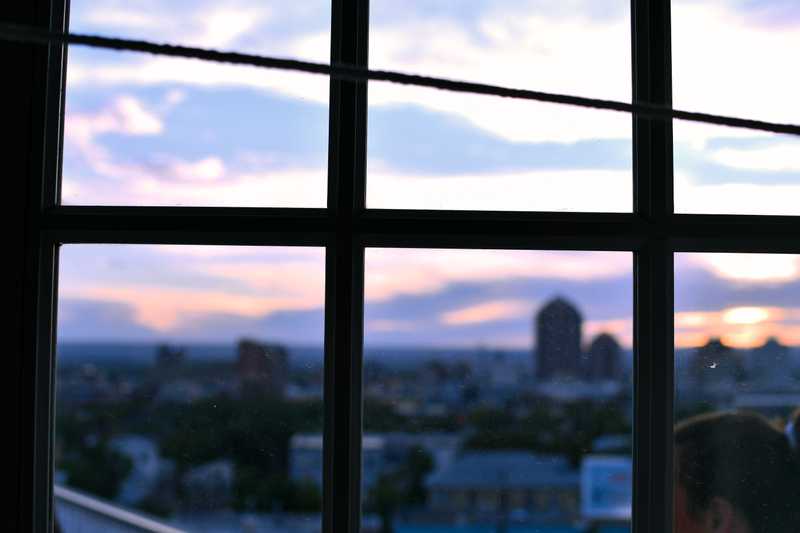 A sunset through a window