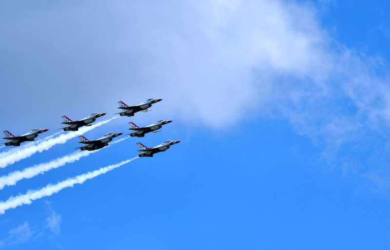 Thunderbird jets flying over Austin